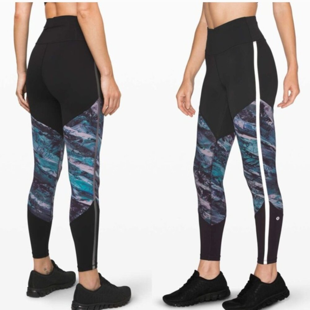 Lululemon Run to Reset Tight 25” Women’s 6 Black Frozen Island Pockets Run Gym